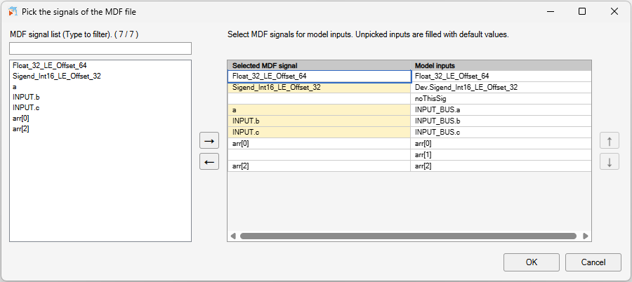 MDF channel mapping table with exact matches, amber partial matches and an unmapped array element
